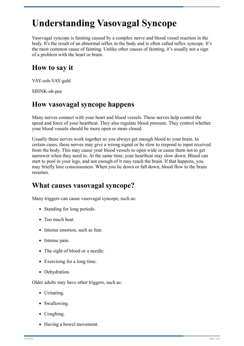 Text Understanding Vasovagal Syncope HealthClips Online