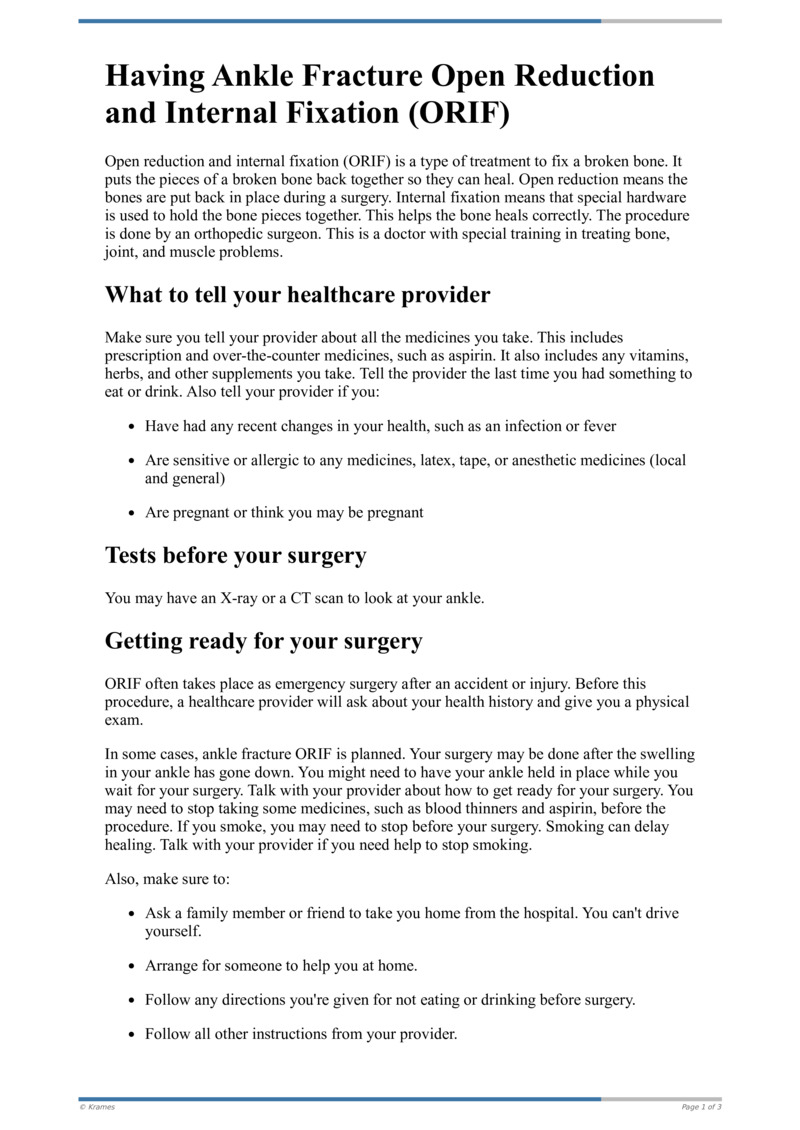 Text - Having Ankle Fracture Open Reduction and Internal Fixation