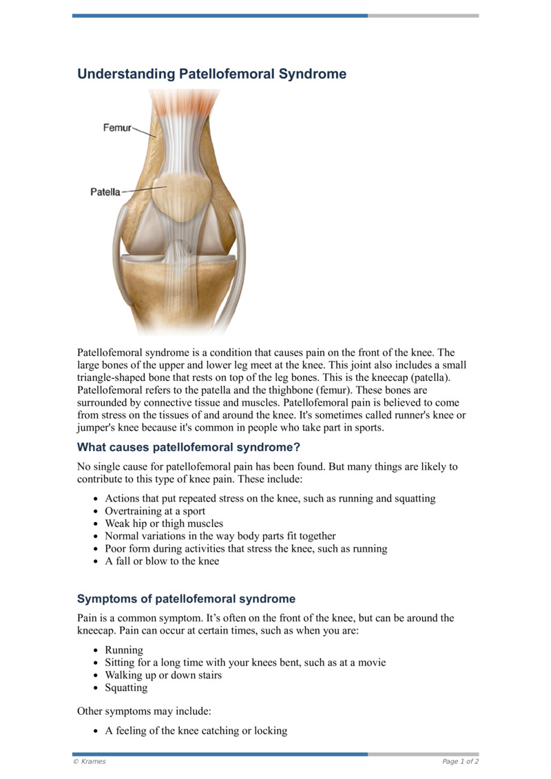 PDF - Understanding Patellofemoral Syndrome - HealthClips Online