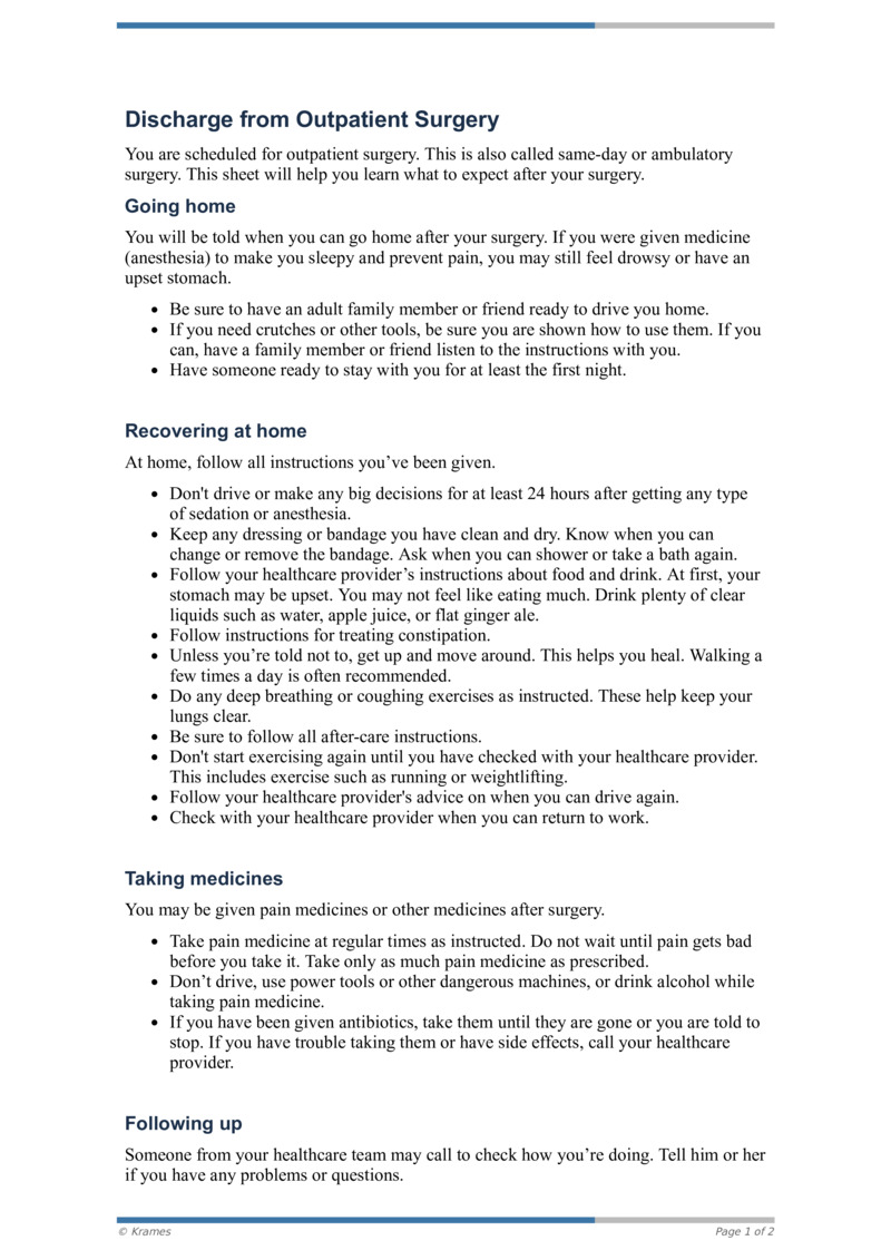 PDF Discharge from Outpatient Surgery HealthClips Online