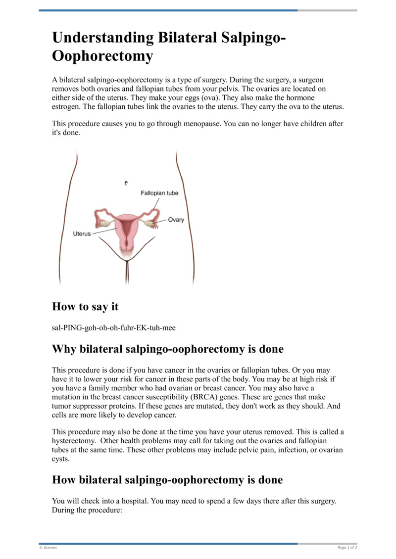 Text Understanding Bilateral SalpingoOophorectomy HealthClips Online