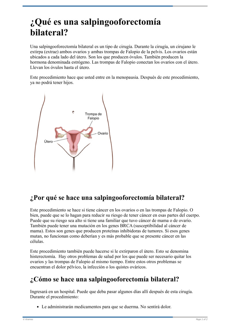 Salpingooforectomía Laparoscópica (Aftercare Instructions) Care Guide  Information En Espanol
