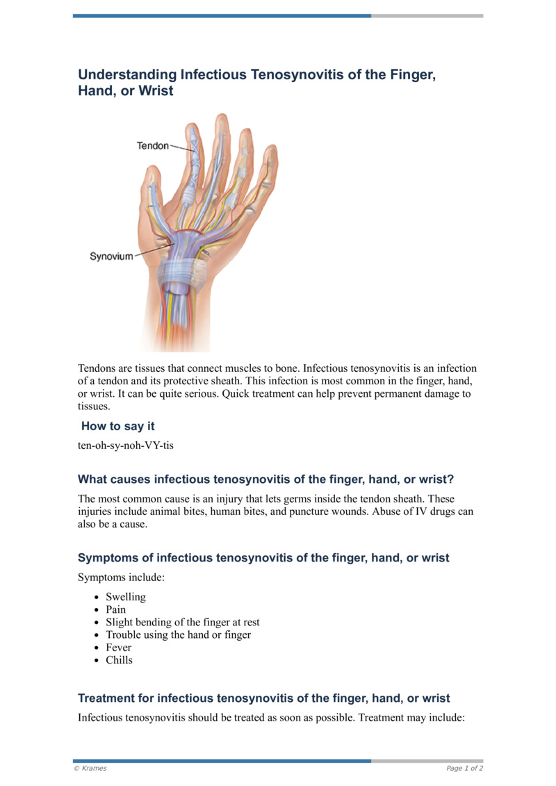 Text Understanding Infectious Tenosynovitis Of The Finger Hand Or