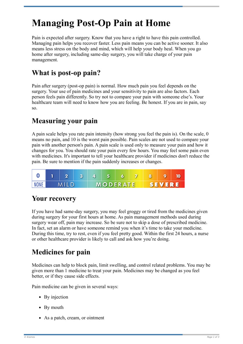 Text - Managing Post-Op Pain At Home - HealthClips Online