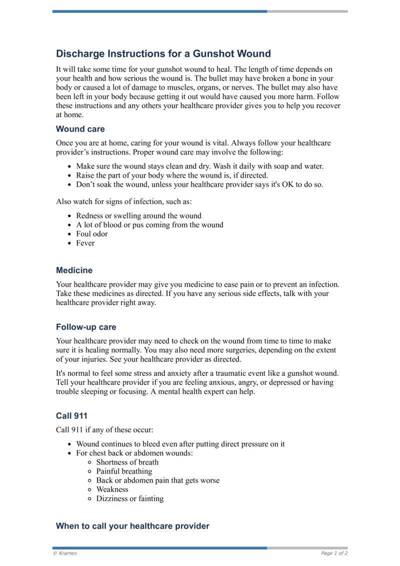 PDF Discharge Instructions for a Gunshot Wound HealthClips Online