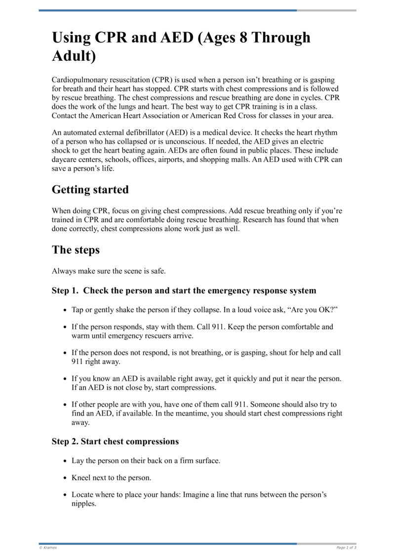Text - Using CPR and AED (Ages 8 Through Adult) - HealthClips Online