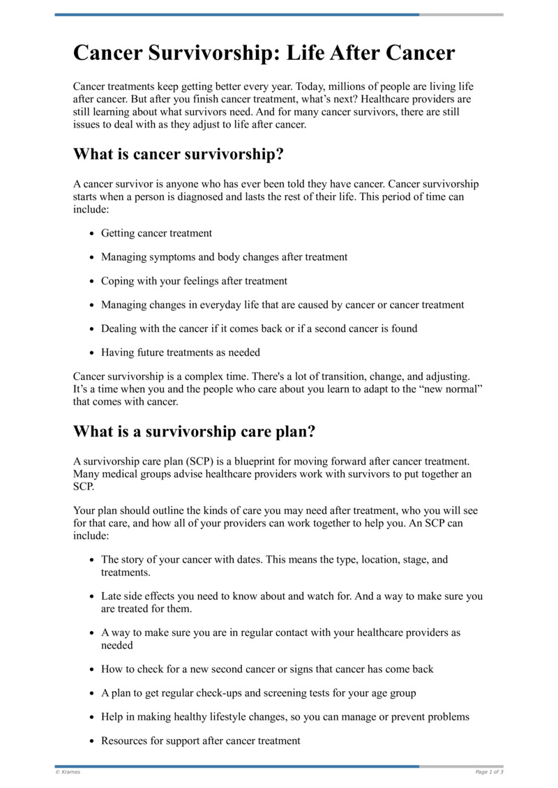 PDF - Cancer Survivorship: Life After Cancer - HealthClips Online