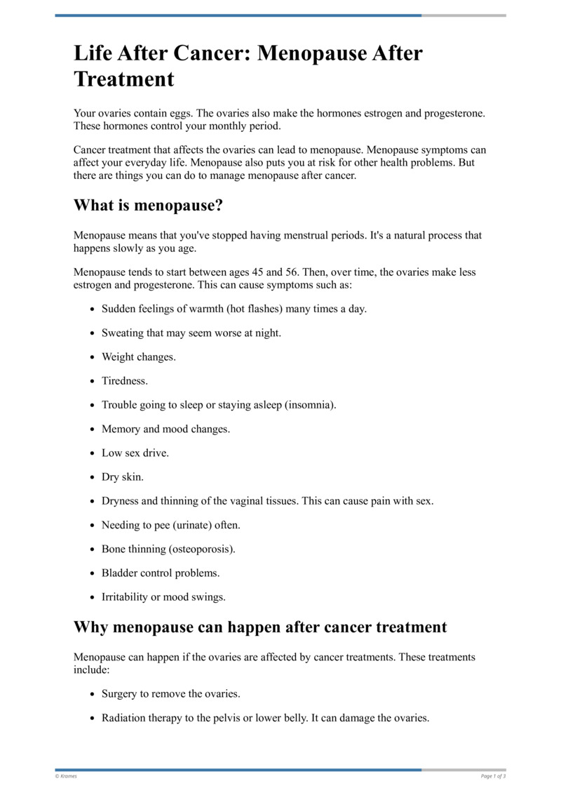 Text Life After Cancer Menopause After Treatment HealthClips Online