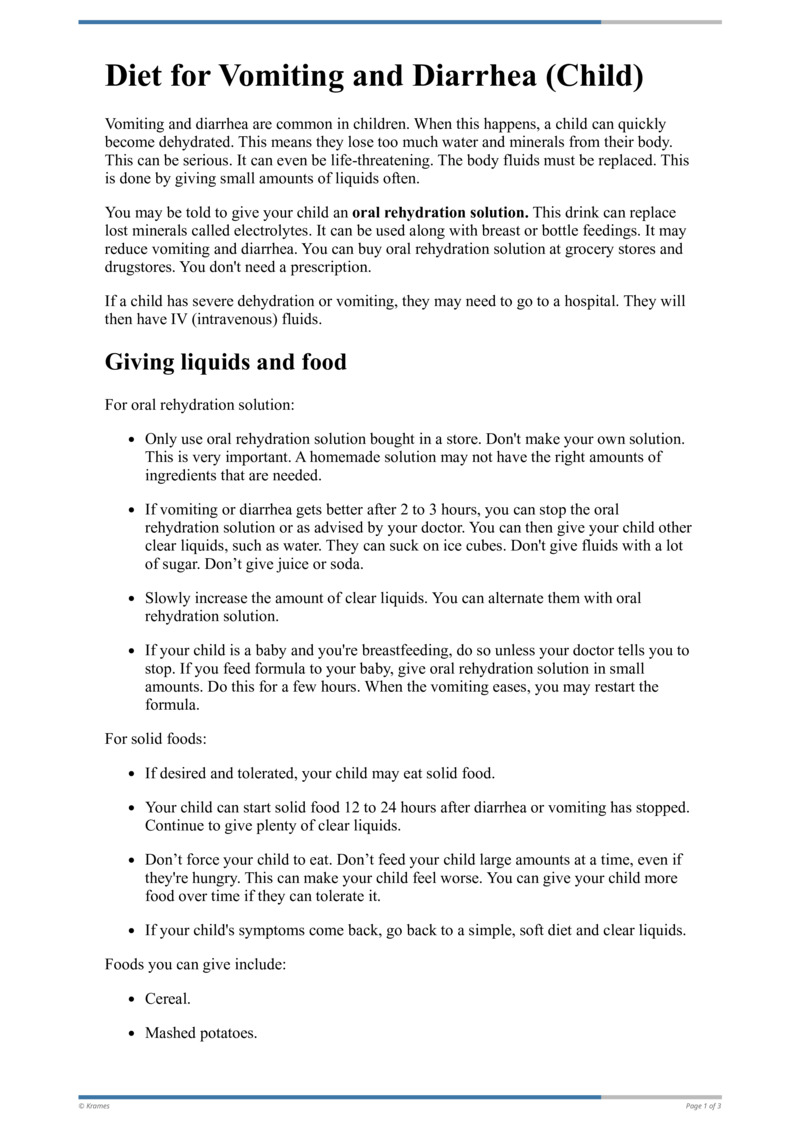 Text Diet for Vomiting/Diarrhea (Child) HealthClips Online