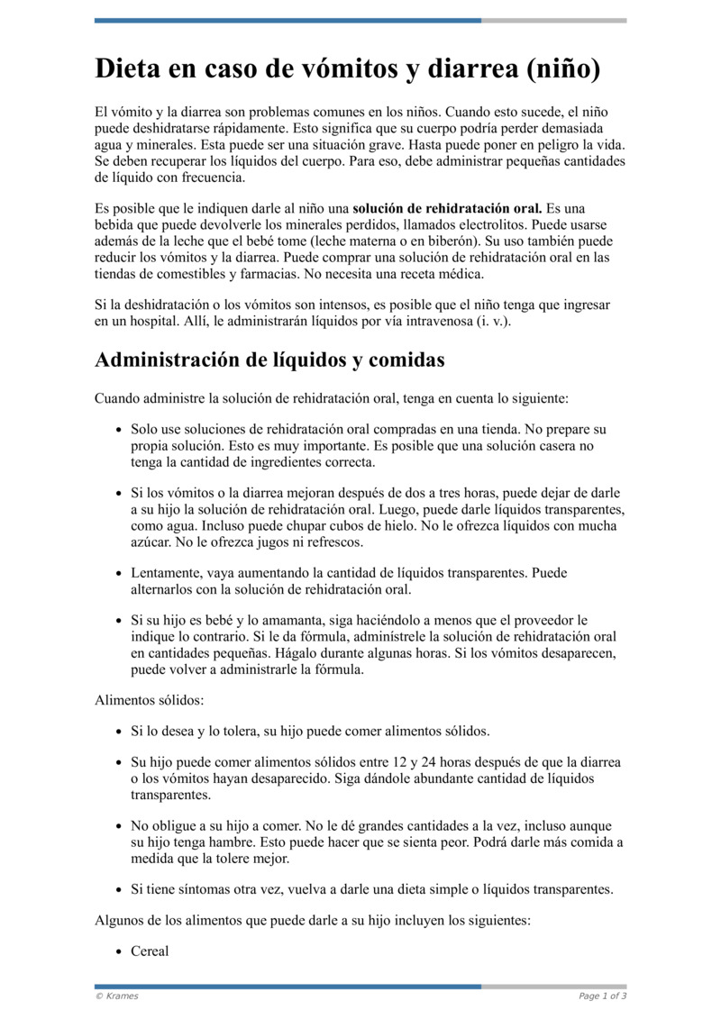 Text - Dieta en caso de vómitos y diarrea (niño)