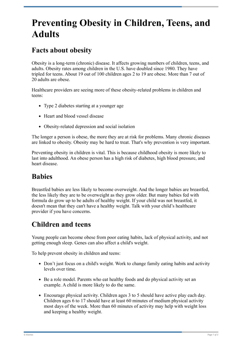 Text - Preventing Obesity in Children, Teens, and Adults - HealthClips ...