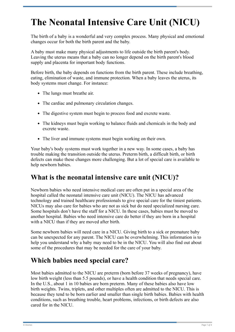Text - The Neonatal Intensive Care Unit (NICU) - HealthClips Online