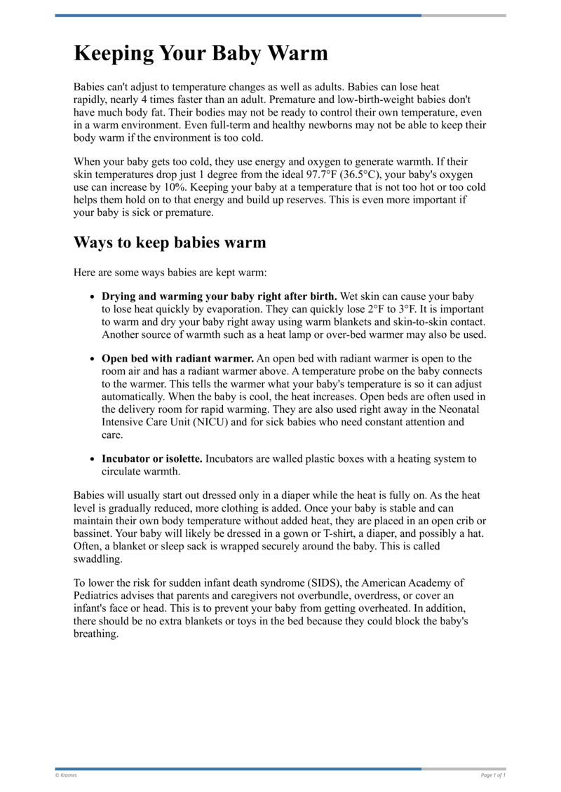 Text Keeping Your Baby Warm HealthClips Online