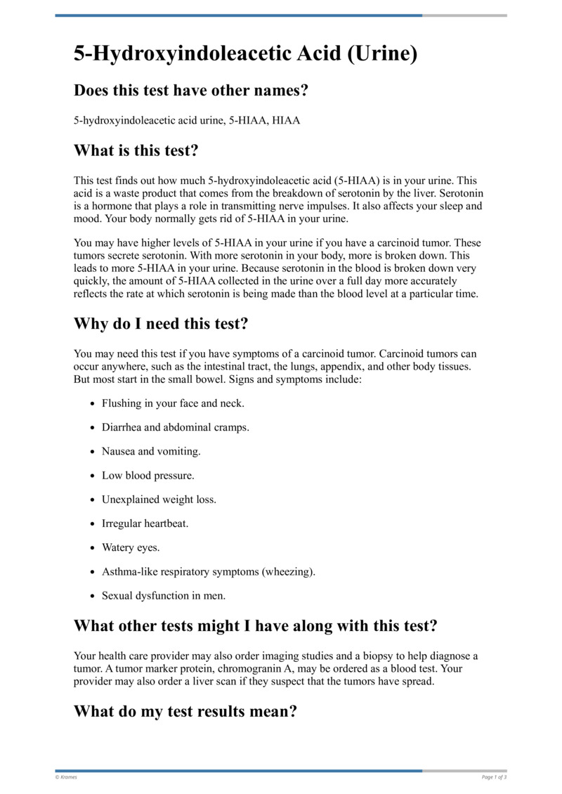 Text 5Hydroxyindoleacetic Acid (Urine) HealthClips Online