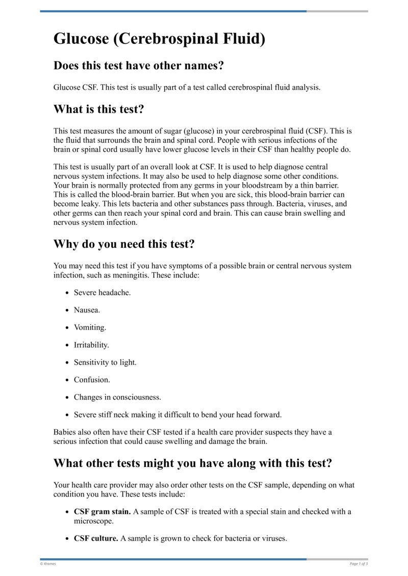 Text Glucose (Cerebrospinal Fluid) HealthClips Online