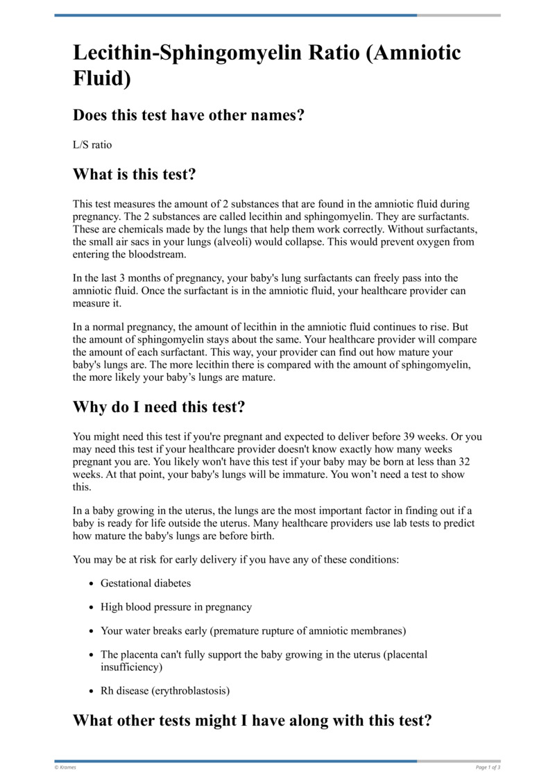 Text LecithinSphingomyelin Ratio (Amniotic Fluid) HealthClips Online