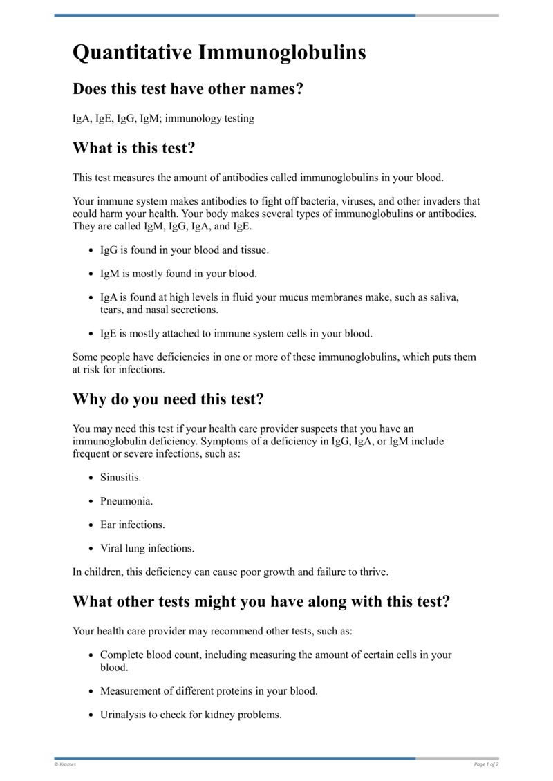 Text Quantitative Immunoglobulins HealthClips Online