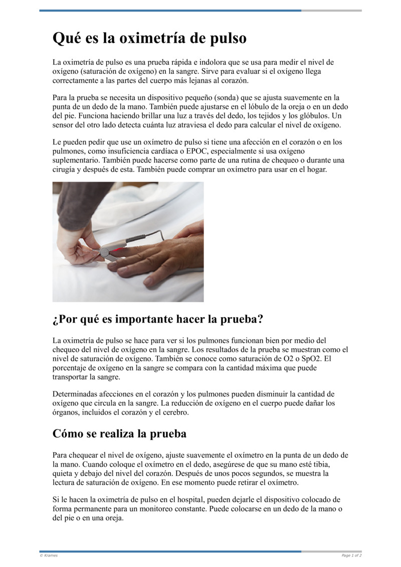 Text - Qué es la oximetría de pulso - HealthClips Online