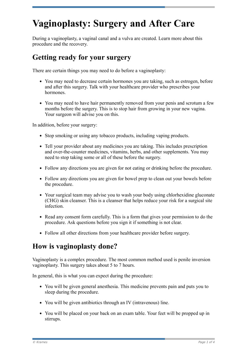 Text - Vaginoplasty: Surgery And After Care - HealthClips Online