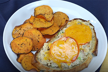 Thumbnail image for "Open-Face Tuna Melt with Oven-Baked Sweet Potato Chips"