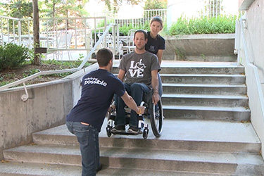 Thumbnail image for "Craig Hospital Wheelchair Skills: Two-Person Assist Going Up and Down Stairs"